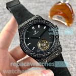 Copy Hublot Classic Fusion Tourbillon Black Dial With Diamond Bezel Watch